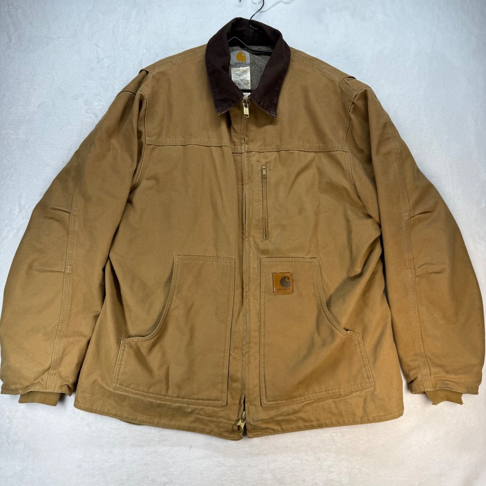 Carhartt Duck Active Jacket Work Coat Lined‎ Brown Workwear Mens Size Large